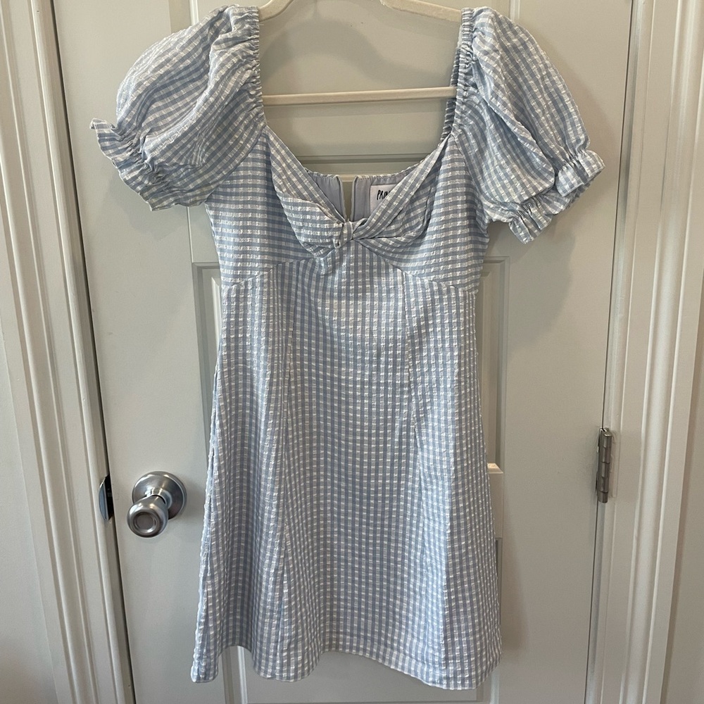 Blue and white mini dress